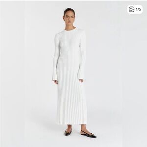 Dissh Ada White Long Sleeve Ribbed Dress